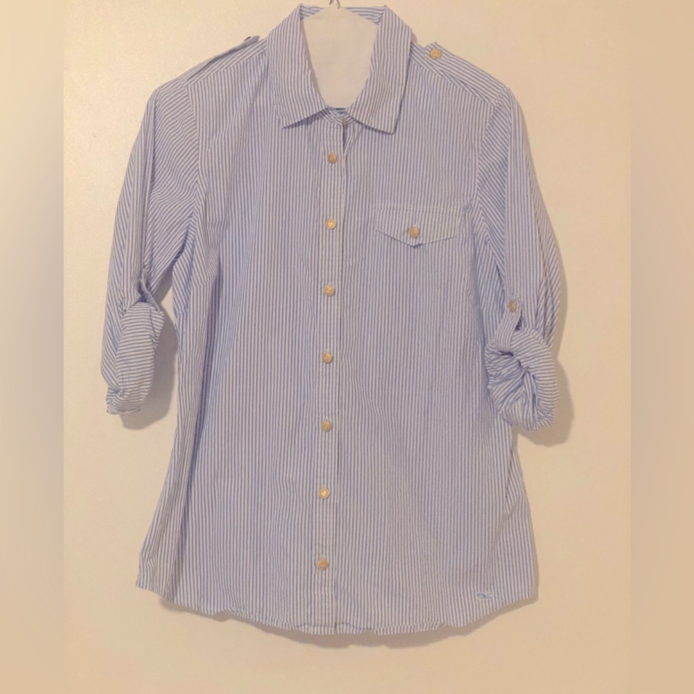 Vineyard Vines Blue and White Striped Button-Down Shirt